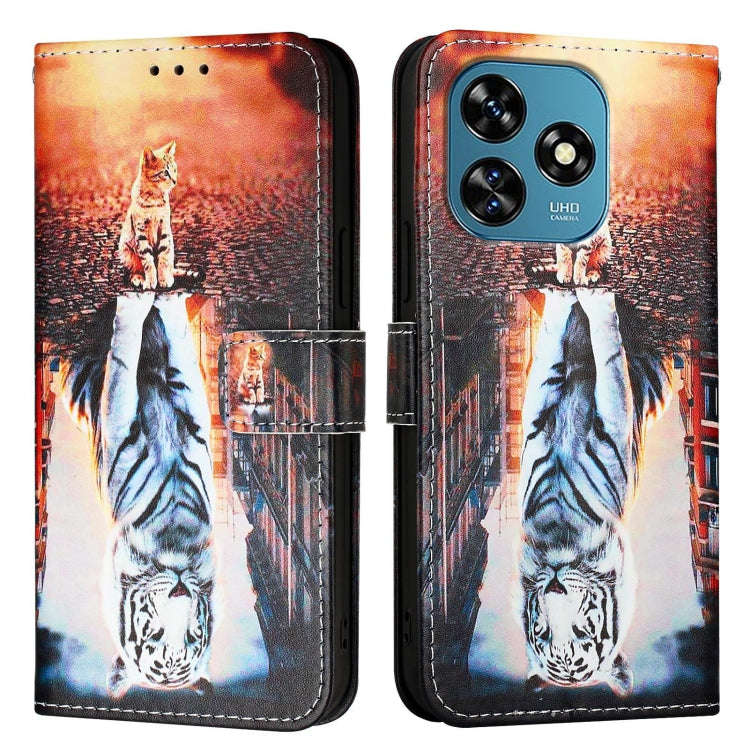 For Oukitel C51   Colored Drawing Pattern Plain Weave Leather Phone Case(Cats And Tigers)