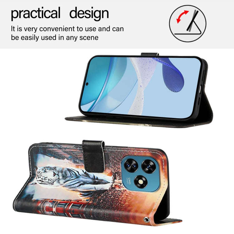 For Oukitel C51   Colored Drawing Pattern Plain Weave Leather Phone Case(Cats And Tigers)