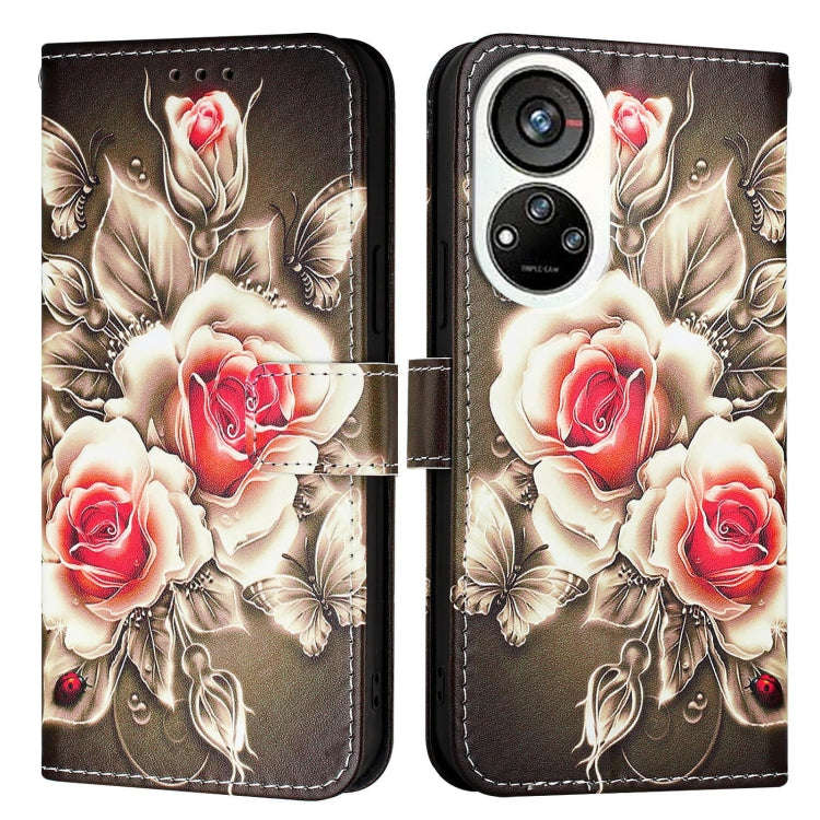 For ZTE Blade V40s   Colored Drawing Pattern Plain Weave Leather Phone Case(Roses On Black)
