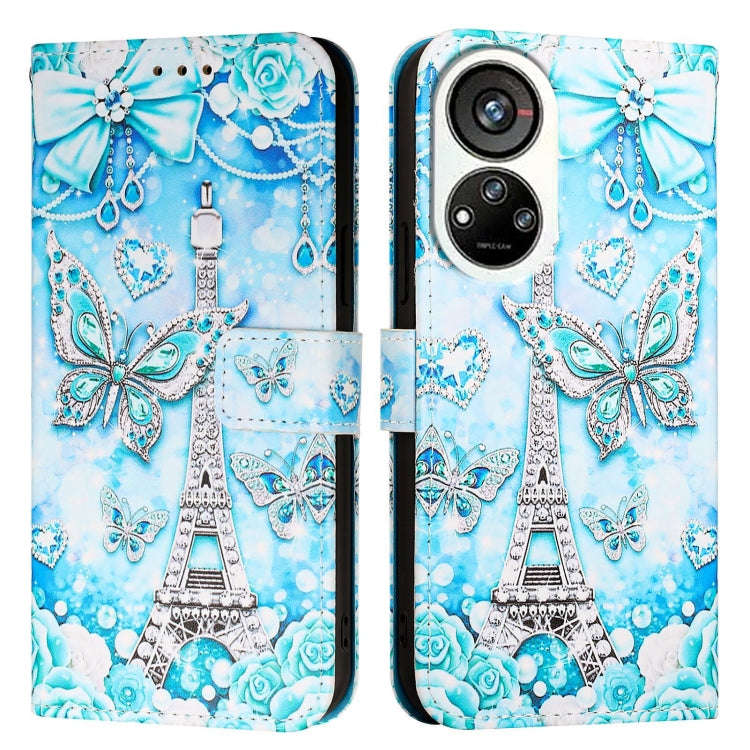 For ZTE Blade V40s   Colored Drawing Pattern Plain Weave Leather Phone Case(Tower Butterfly)