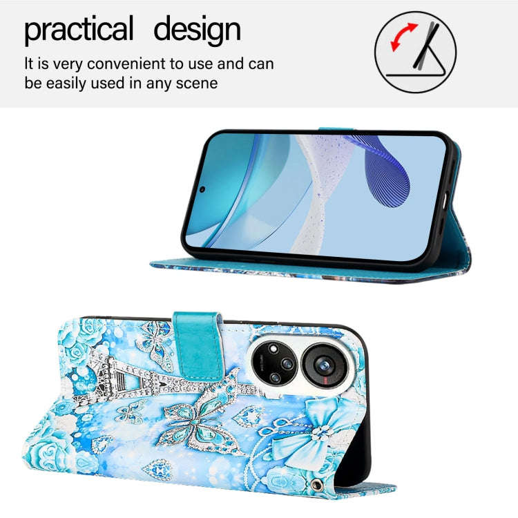 For ZTE Blade V40s   Colored Drawing Pattern Plain Weave Leather Phone Case(Tower Butterfly)