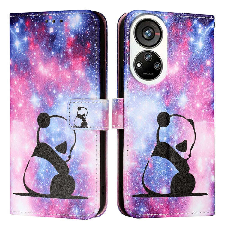 For ZTE Blade V40s   Colored Drawing Pattern Plain Weave Leather Phone Case(Baby Panda)