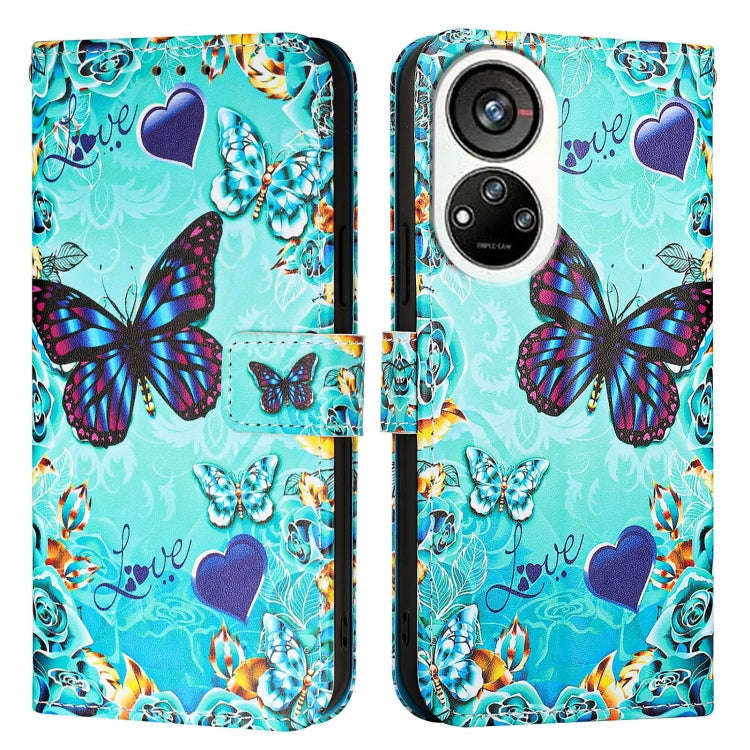 For ZTE Blade V40s   Colored Drawing Pattern Plain Weave Leather Phone Case(Love Butterfly)