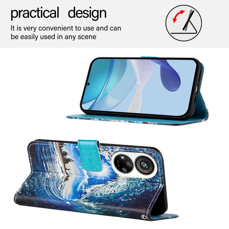 For ZTE Blade V40s   Colored Drawing Pattern Plain Weave Leather Phone Case(Waves And Sun)