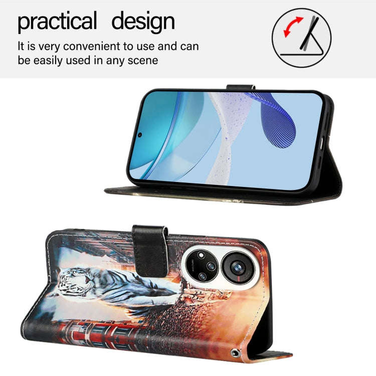 For ZTE Blade V40s   Colored Drawing Pattern Plain Weave Leather Phone Case(Cats And Tigers)