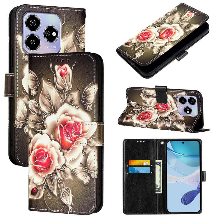 For ZTE Blade V60 / Axon 60 4G Colored Drawing Pattern Plain Weave Leather Phone Case(Roses On Bl...