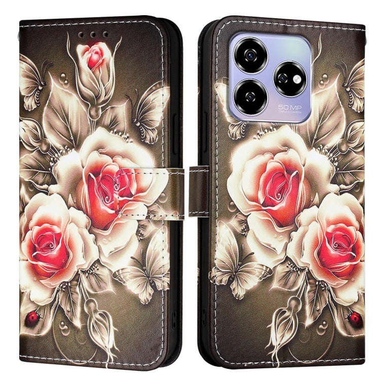 For ZTE Blade V60 / Axon 60 4G Colored Drawing Pattern Plain Weave Leather Phone Case(Roses On Bl...