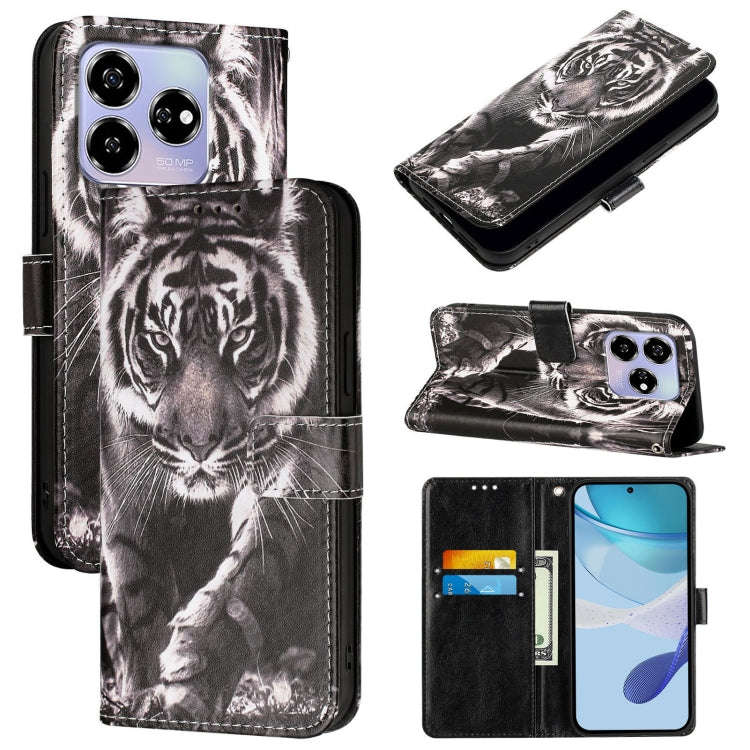 For ZTE Blade V60 / Axon 60 4G Colored Drawing Pattern Plain Weave Leather Phone Case(Black And W...