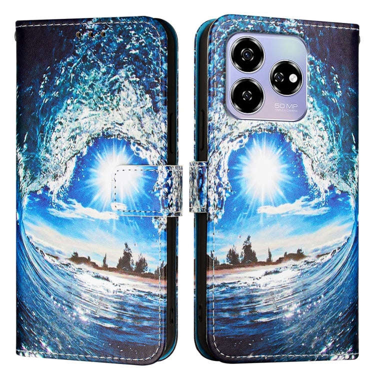 For ZTE Blade V60 / Axon 60 4G Colored Drawing Pattern Plain Weave Leather Phone Case(Waves And Sun)