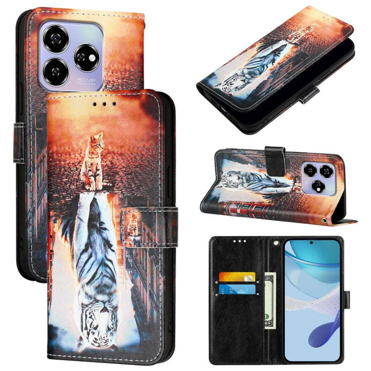 For ZTE Blade V60 / Axon 60 4G Colored Drawing Pattern Plain Weave Leather Phone Case(Cats And Ti...