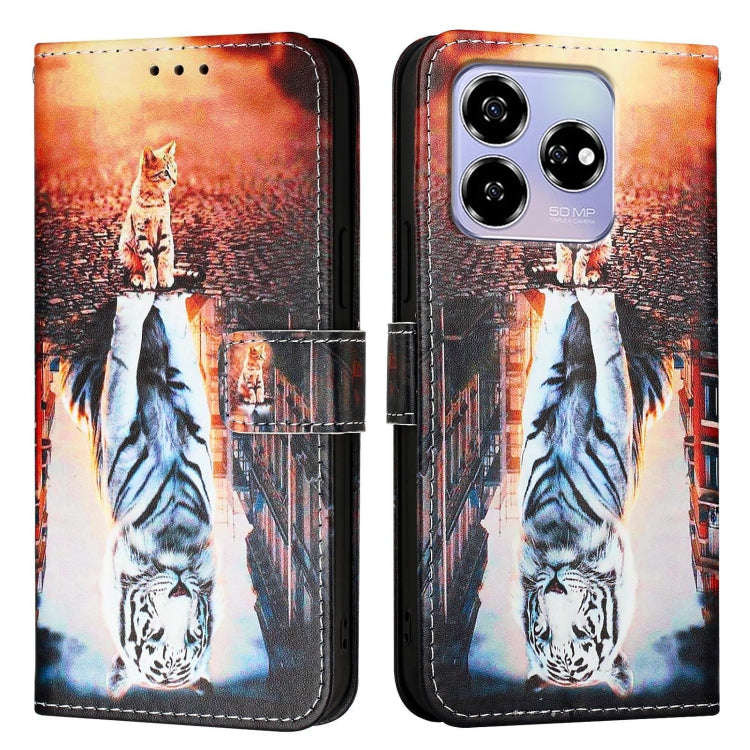 For ZTE Blade V60 / Axon 60 4G Colored Drawing Pattern Plain Weave Leather Phone Case(Cats And Ti...