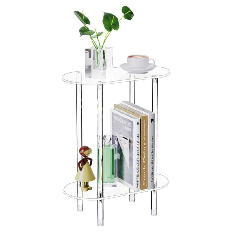 Acrylic Oval Double Layer Table Bedside Storage Rack(Transparent)
