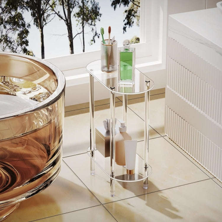 Acrylic Oval Double Layer Table Bedside Storage Rack(Transparent)