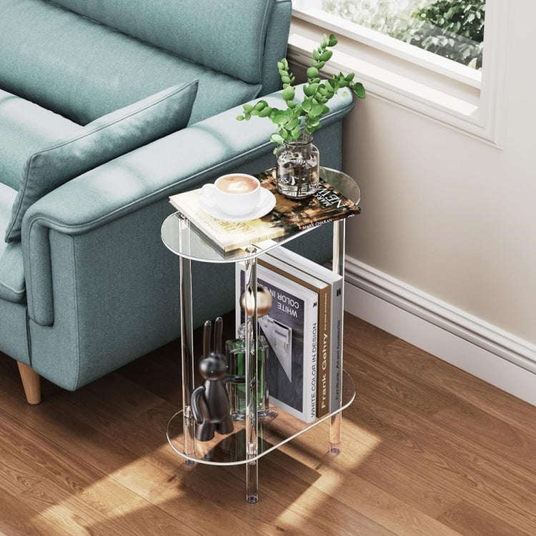 Acrylic Oval Double Layer Table Bedside Storage Rack(Transparent)