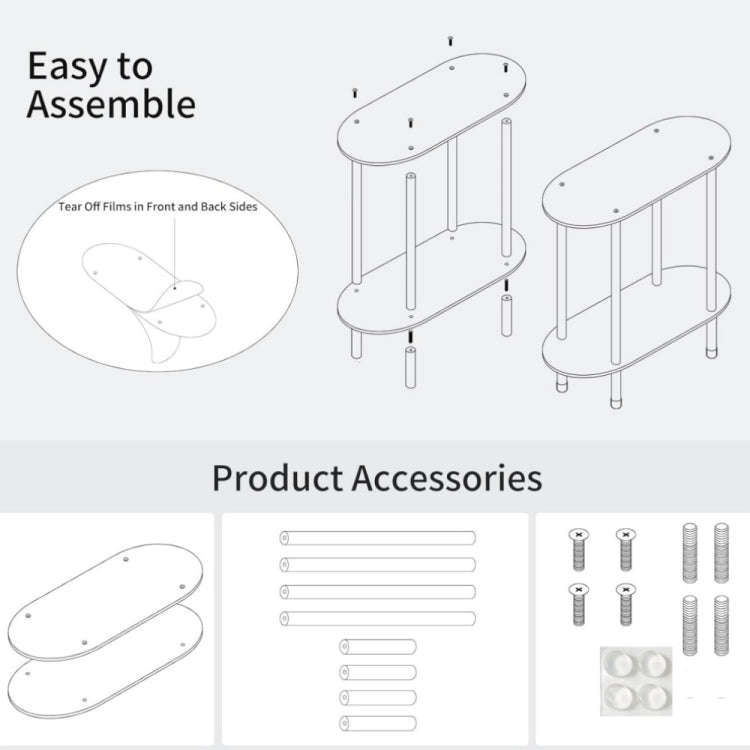 Acrylic Oval Double Layer Table Bedside Storage Rack(Transparent)