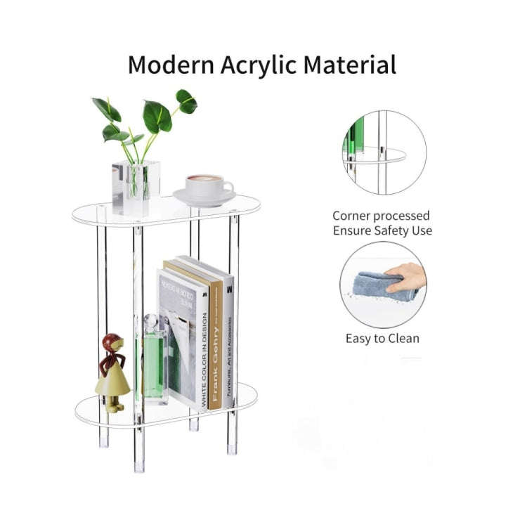 Acrylic Oval Double Layer Table Bedside Storage Rack(Transparent)