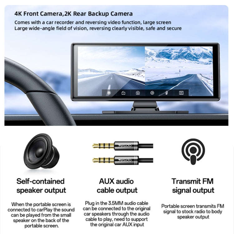 Yesido KM19 10.26 inch Center Console CarPlay Portable Car Video Navigation with Driving Recorder...