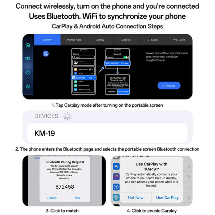Yesido KM19 10.26 inch Center Console CarPlay Portable Car Video Navigation with Driving Recorder...