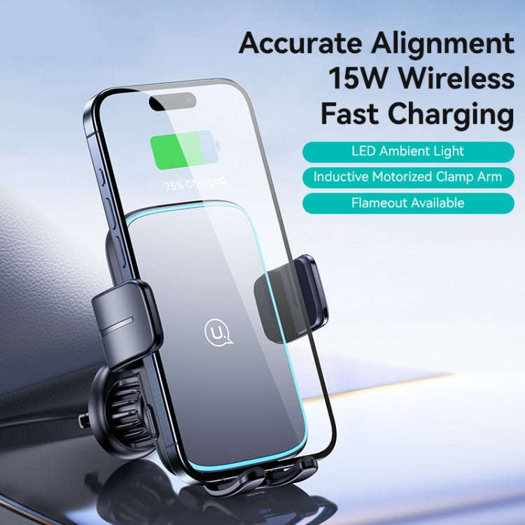 USAMS CD230 15W Accurate Aligment Wireless Charging Car Phone Holder with Suction Cup(Black)