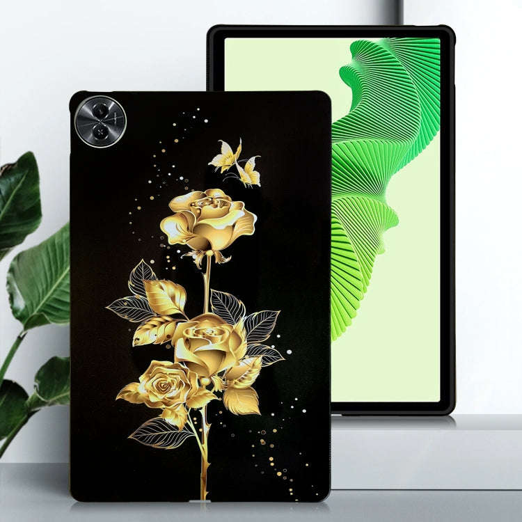 For Realme Pad 2 Color Painting Pattern Smart Tablet TPU Case(Golden Rose)