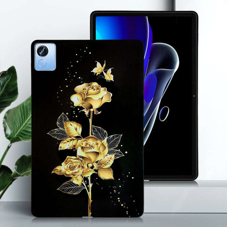 For Realme Pad X Color Painting Pattern Smart Tablet TPU Case(Golden Rose)