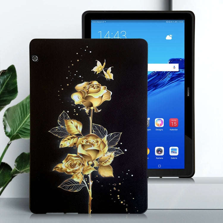 For Huawei MediaPad T5 Color Painting Pattern Smart Tablet TPU Case(Golden Rose)