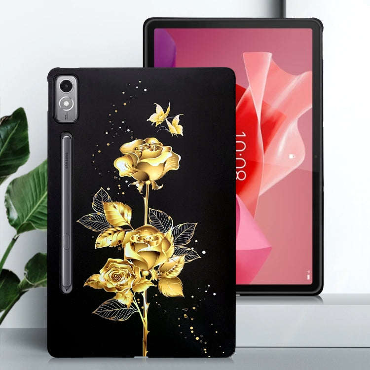 For Lenovo Tab P12 Color Painting Pattern Smart Tablet TPU Case(Golden Rose)