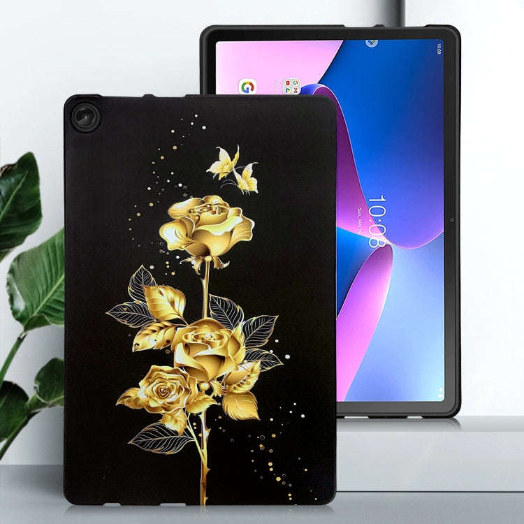 For Lenovo Tab M10 3rd Gen Color Painting Pattern Smart Tablet TPU Case(Golden Rose)