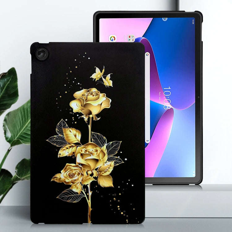 For Lenovo Tab M10 Plus 3rd Gen Color Painting Pattern Smart Tablet TPU Case(Golden Rose)
