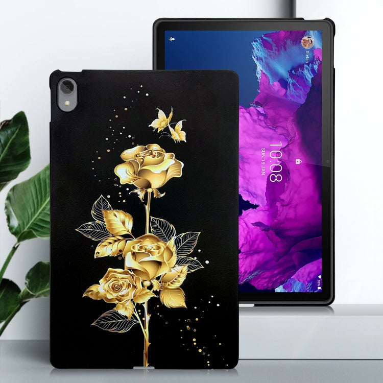 For Lenovo Xiaoxin Pad Plus 2021  Color Painting Pattern Smart Tablet TPU Case(Golden Rose)