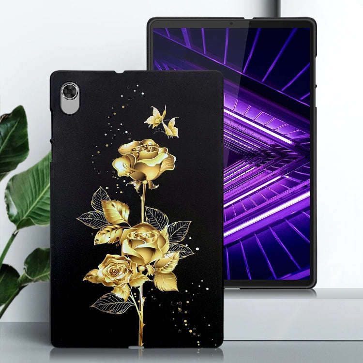 For Lenovo M10 Plus Color Painting Pattern Smart Tablet TPU Case(Golden Rose)
