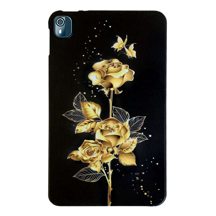 For Nokia T10 Color Painting Pattern Smart Tablet TPU Case(Golden Rose)