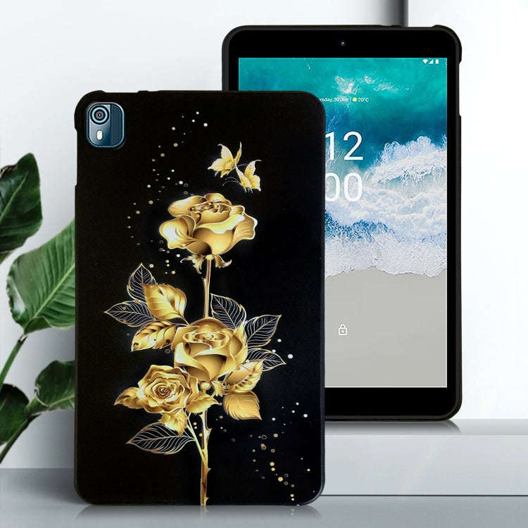 For Nokia T10 Color Painting Pattern Smart Tablet TPU Case(Golden Rose)
