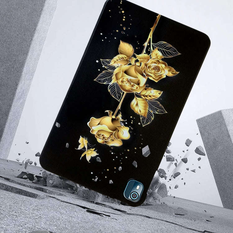For Nokia T10 Color Painting Pattern Smart Tablet TPU Case(Golden Rose)