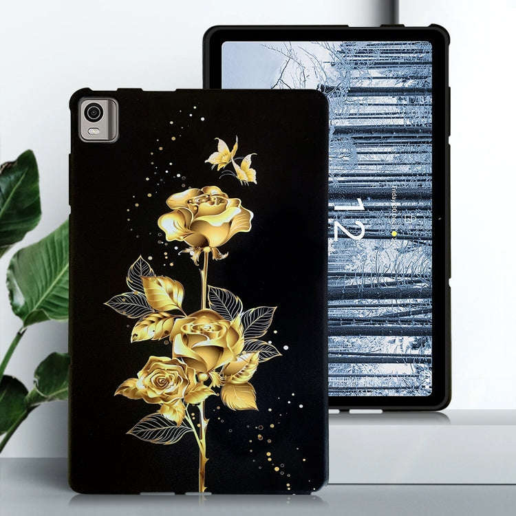 For Nokia T21 Color Painting Pattern Smart Tablet TPU Case(Golden Rose)
