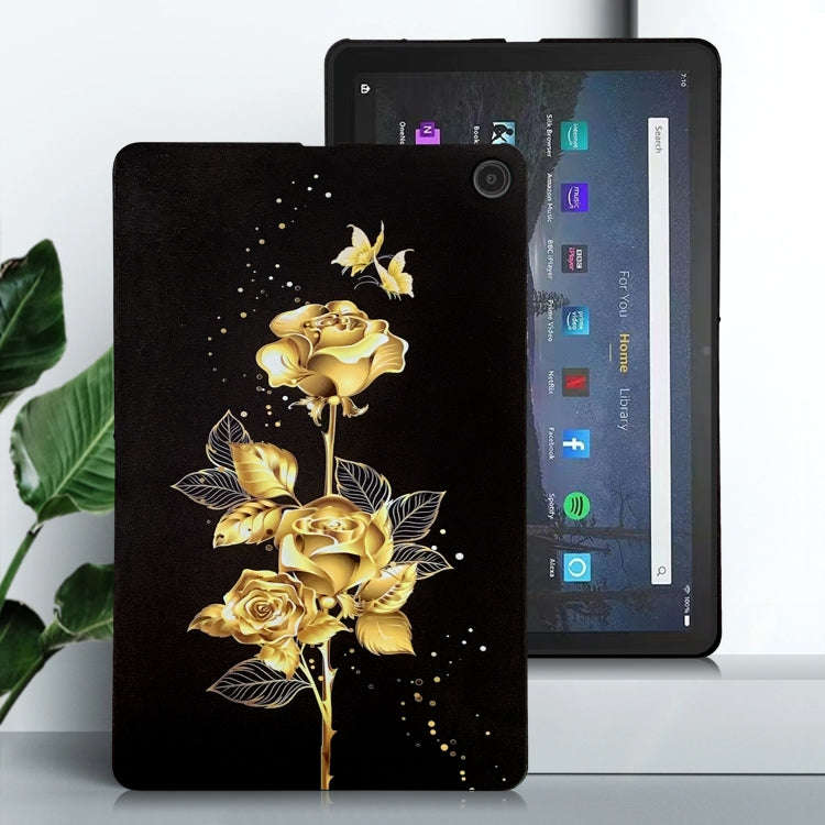 For Amazon Fire Max 11 Color Painting Pattern Smart Tablet TPU Case(Golden Rose)