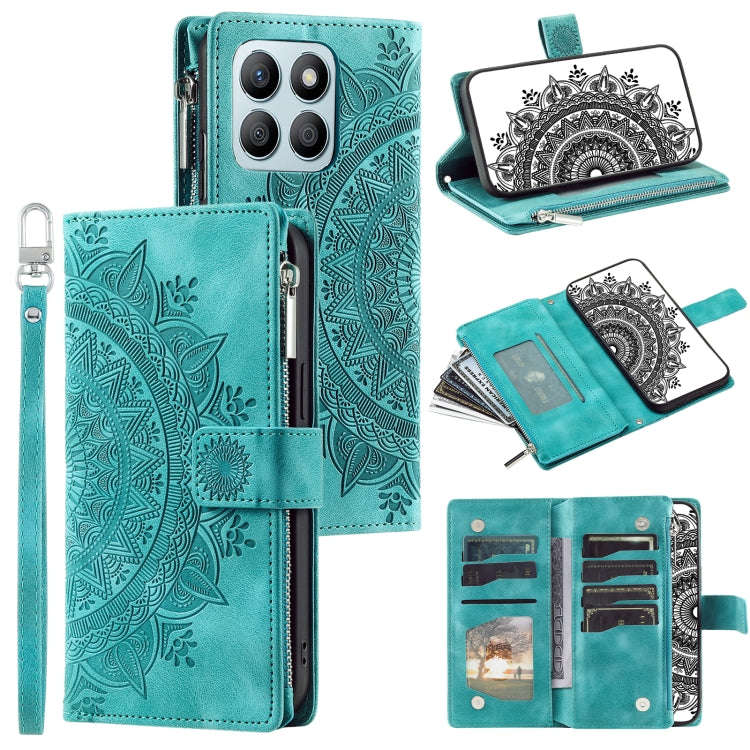 For Honor X6b 4G Global Multi-Card Totem Zipper Leather Phone Case(Green)