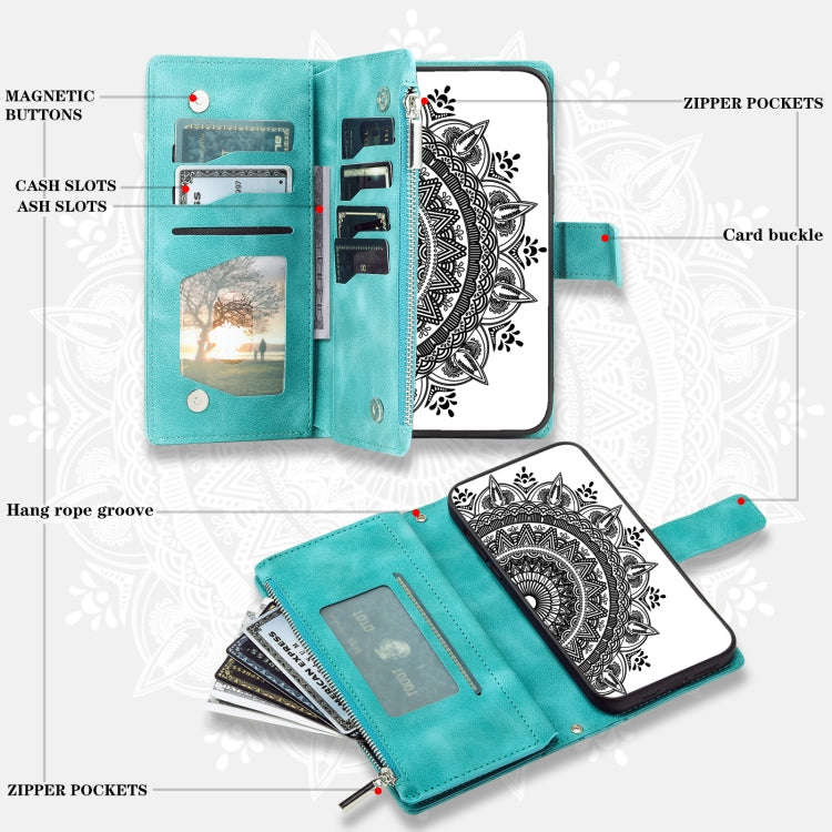For Honor X6b 4G Global Multi-Card Totem Zipper Leather Phone Case(Green)