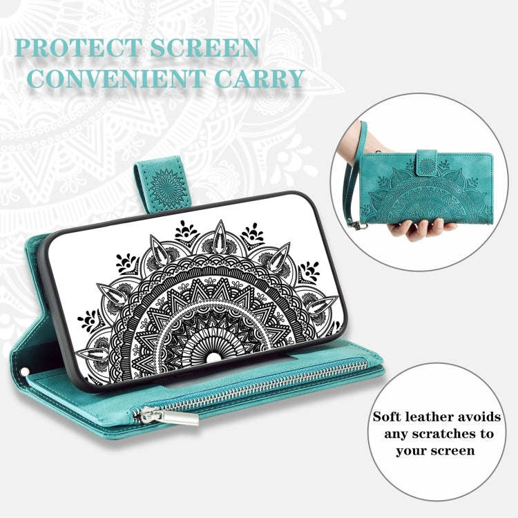 For Honor X6b 4G Global Multi-Card Totem Zipper Leather Phone Case(Green)