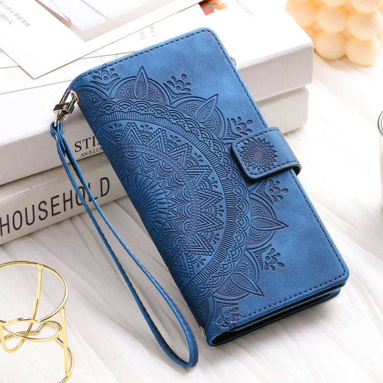 For Honor X6b 4G Global Multi-Card Totem Zipper Leather Phone Case(Blue)