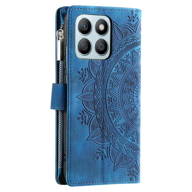 For Honor X6b 4G Global Multi-Card Totem Zipper Leather Phone Case(Blue)