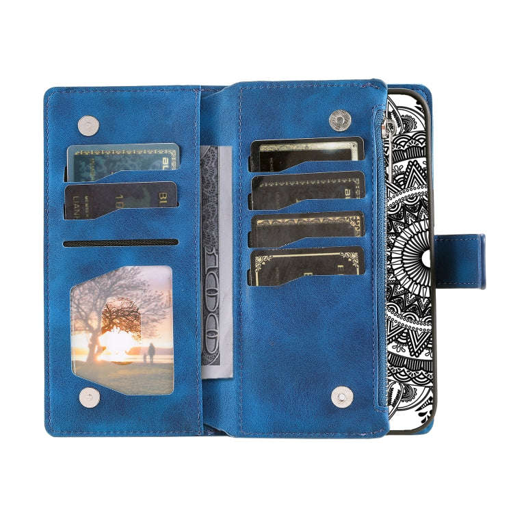 For Honor X6b 4G Global Multi-Card Totem Zipper Leather Phone Case(Blue)