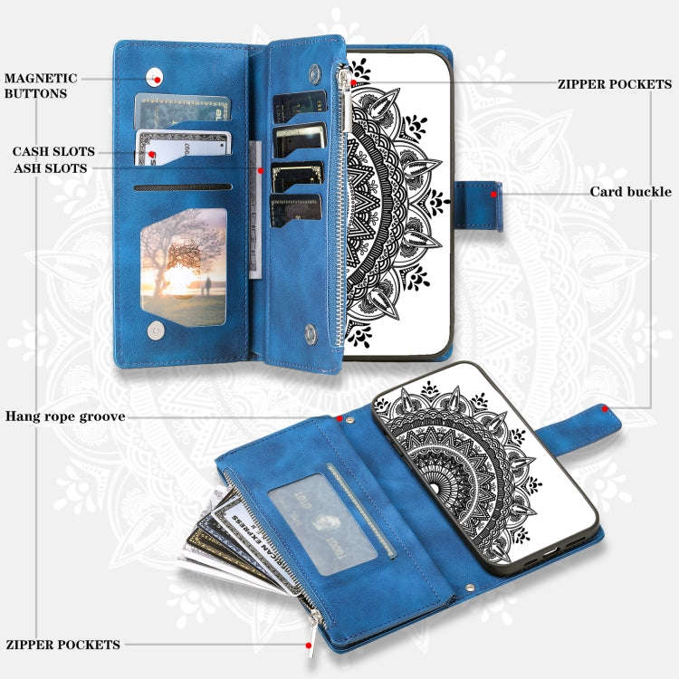 For Honor X6b 4G Global Multi-Card Totem Zipper Leather Phone Case(Blue)