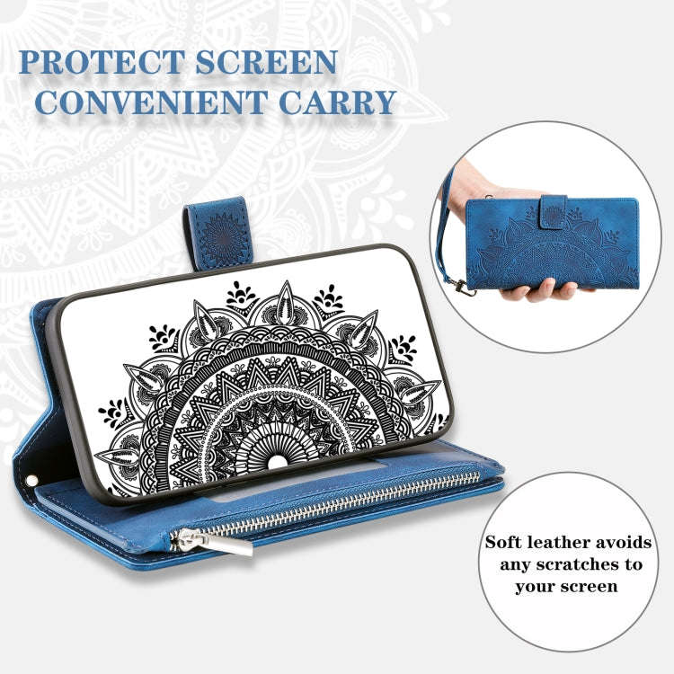 For Honor X6b 4G Global Multi-Card Totem Zipper Leather Phone Case(Blue)
