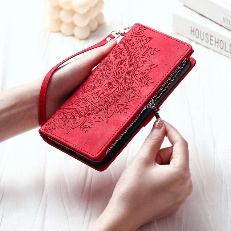For Honor X6b 4G Global Multi-Card Totem Zipper Leather Phone Case(Red)