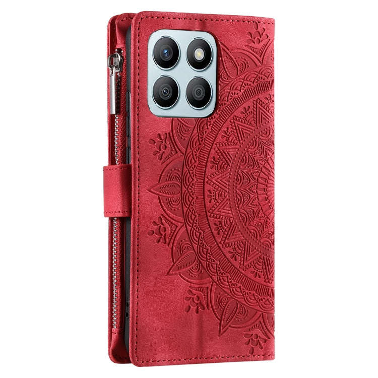 For Honor X6b 4G Global Multi-Card Totem Zipper Leather Phone Case(Red)