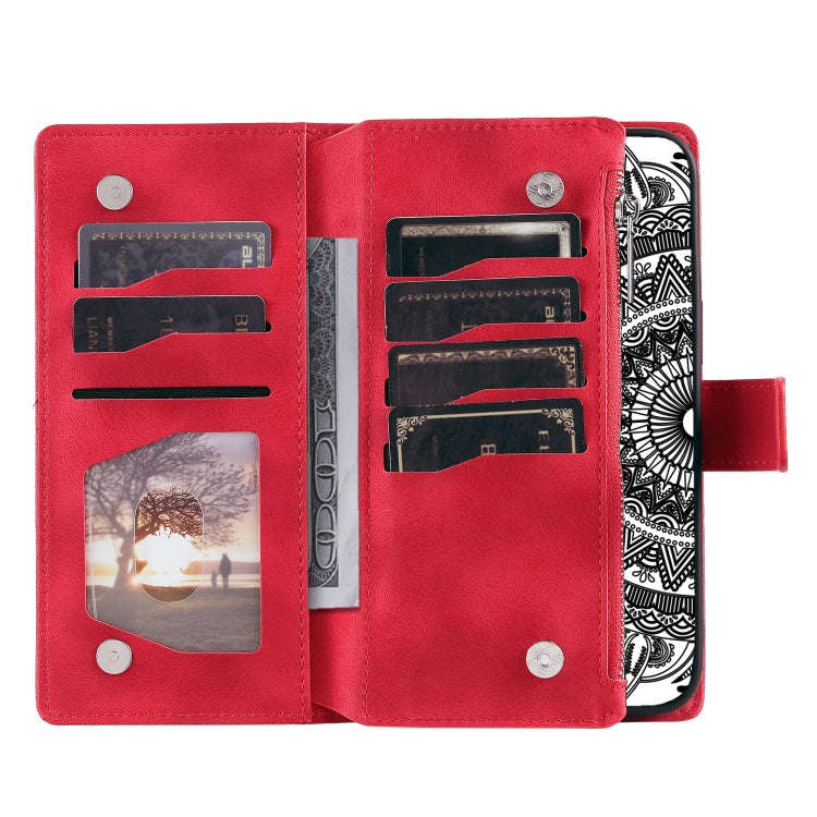 For Honor X6b 4G Global Multi-Card Totem Zipper Leather Phone Case(Red)