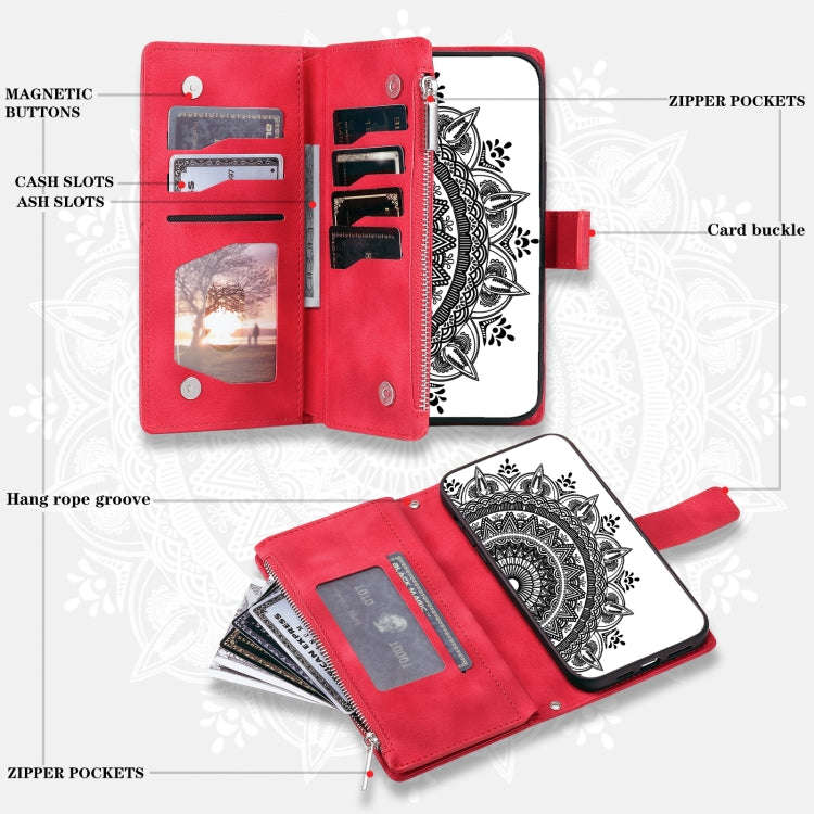 For Honor X6b 4G Global Multi-Card Totem Zipper Leather Phone Case(Red)
