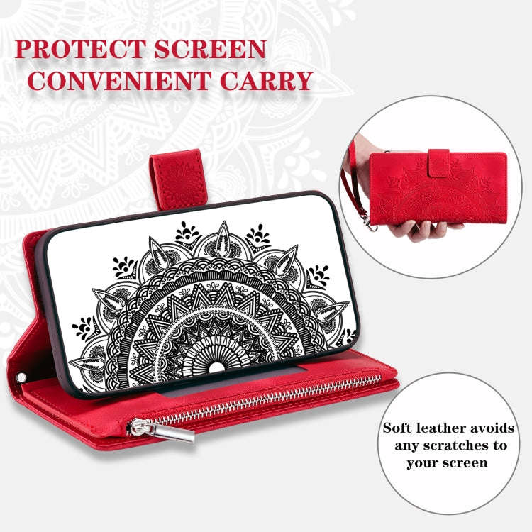 For Honor X6b 4G Global Multi-Card Totem Zipper Leather Phone Case(Red)