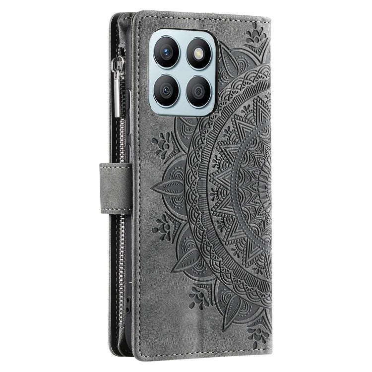 For Honor X6b 4G Global Multi-Card Totem Zipper Leather Phone Case(Grey)